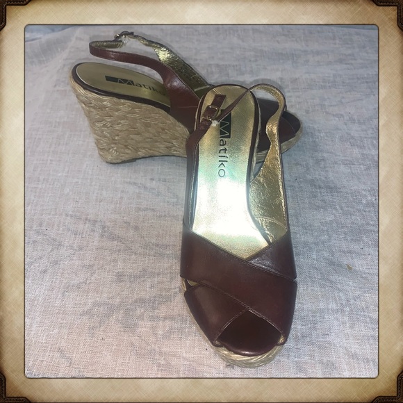 Matiko brown leather opened toe espadrille wedge - Picture 2 of 3